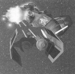 The Korolev is attacked by a TIE/sa bomber.