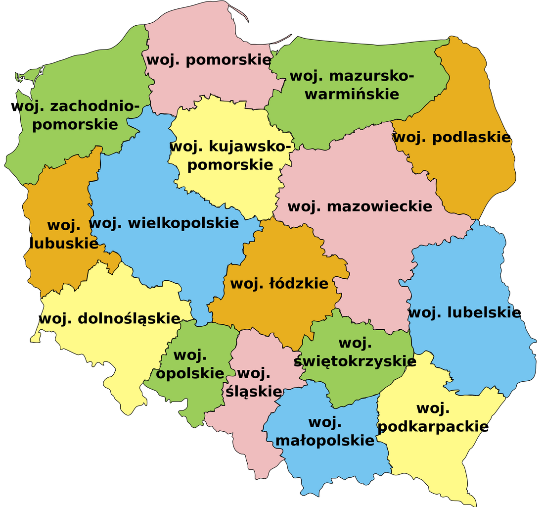 mapa polski z podziałem na województwa
