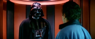 Darth Vader konverserer med Lando Calrissian.