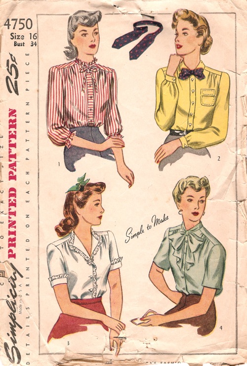 simplicity 4750 vintage sewing patterns blouse sewing patterns 500x740 S4750 Blouse Sewing Patterns