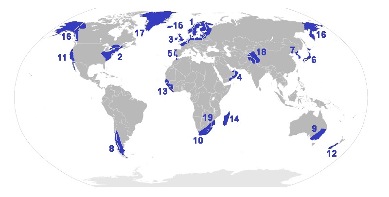 Zonas (ou áreas) Azul, Amarela e Vermelha BlueZonesNumbered