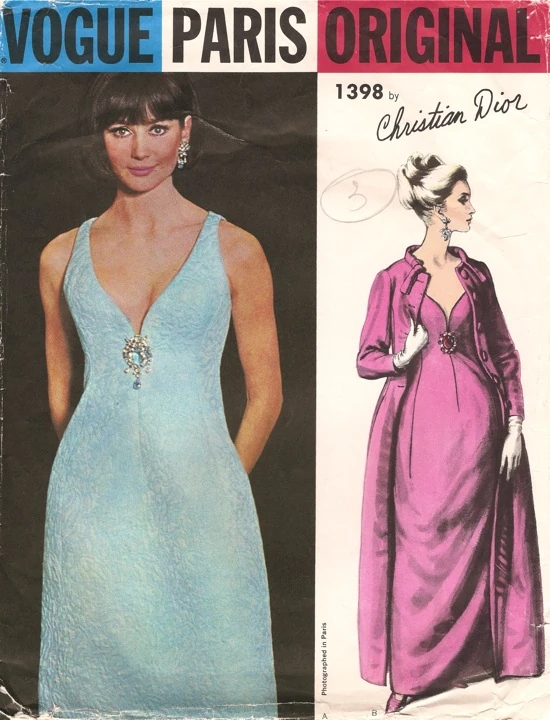 Vogue 1398 evening dress and coat 1960s pattern by Christian Dior