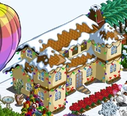 Villa with snow and lights
