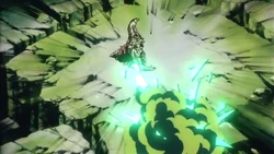Broly blasts Gohan away with the Eraser Blow