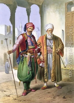 A-Janissary-And-A-Merchant-In-Cairo,-Illustration-From-The-Valley-Of-The-Nile,-Engraved-By-Charles-Bour-1814-81-Pub.-By-Lemercier,-1848