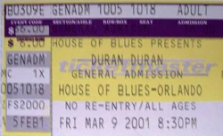 Ticket duran duran house of blues orlando march 9 2001