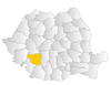 Map of Romania highlighting Gorj County