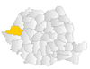 Map of Romania highlighting Arad County