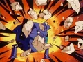 Pilaf blocking a rock attack by goku