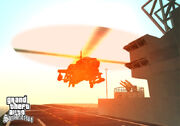 Un hunter aterrizando en el portaaviones de san fierro
