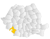 Map of Romania highlighting Mehedinţi County