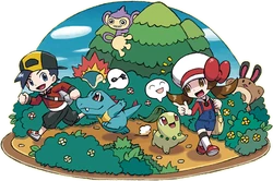 Ilustración mostrando como los Pokémon seguirán a los personajes en HGSS