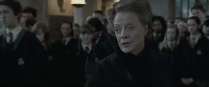 Minerva McGonagall reassuring harry that she will secure Hogwarts