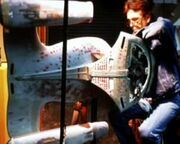 USS Enterprise-D six-foot studio model stripped for refurbishment and repairs