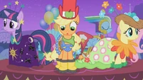 Applejack looks down at her galoshes S1E14