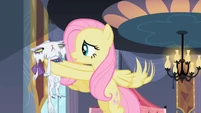 Fluttershy holding Opalescence S2E9
