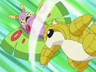 EP516 Sandhrew de Mira usando cuchillada contra Dustox de Jessie