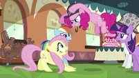 Pinkie Pie pouncing on Fluttershy S2E24