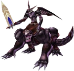 Ultima Weapon of Final Fantasy VIII, carrying Cloud's Ultima Weapon from Final Fantasy VII.