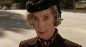Mrs. Chalfont outside the diner