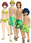Marcus Damon, Thomas H. Norstein, Yoshino "Yoshi" Fujieda, and Keenan Crier (Green Swimsuits) dm