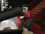 Alien looking in vampire coffin