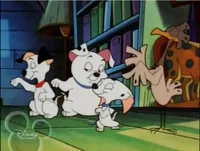 Lucky, Spot, Cadpig, and Rolly dancing