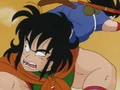 Goku jumping over yamcha