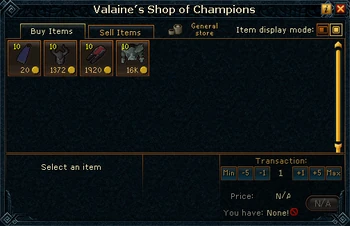Valaine's Shop of Champions stock