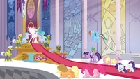 My Little Pony promotional image - the main six bowing to Celestia