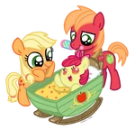 Applejack and Big Macintosh look at baby Apple Bloom