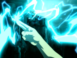 Aang redirects lightning