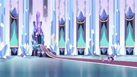 Twilight and Spike approaching the throne S3E2