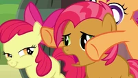 Scootaloo about to close Babs' eyes S3E04