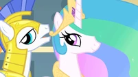 A Guard whispers to Celestia S1E22