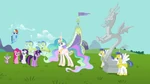 Main cast and Discord's statue wide shot S03E10