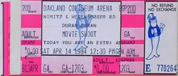 OAKLAND COLISEUM, OAKLAND CA., April 14, 1984 DURAN DURAN ALBUM TICKET STUB MOVIE SHOOT WIKIPEDIA VIDEO