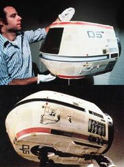 Travel pod model mounted for filming