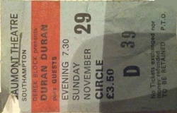 Southampton (UK), Gaumont ticket stub wikipedia duran duran 29 november 1981 tour
