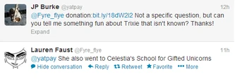 Lauren Faust Twitter Trixie Celestia School of Gifted Unicorns 2013-05-02