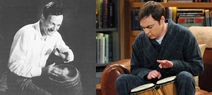 Feynman and Sheldon playing the bongos
