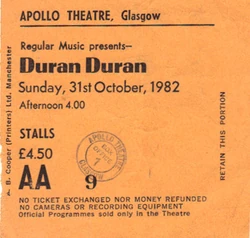 Apollo Theatre, Glasgow (UK) - 31 October 1982 wikipedia ticket stubs look at com duran duran