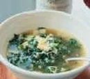 Azafran Soup with Spinach Greens and Yellow Cornmeal Dumplings