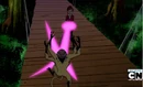 Gwen atacando a un DNAlien Aracnochimpance con un potente rayo mana.PNG