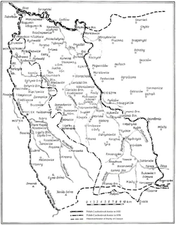Map of Zaolzie with territorial changes.