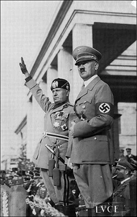 Adolf Hitler with Italian leader Benito Mussolini.