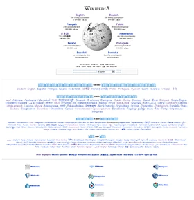 Detail of Wikipedia's multilingual portal. Here, the project's largest language editions are shown.