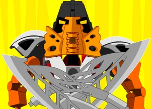 Tahu using the elemental time energy from the Kanohi Vahi.