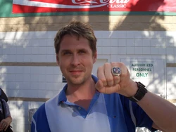 Yours truly wearing the One Ring that rules them all - a 2004 Boston Red Sox World Series ring.  Thank you Les Otten, vice-Chairman of the Sox.