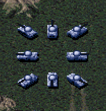 Light tanks flanking a medium tank.
